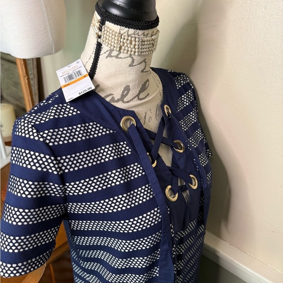 MICHAEL Michael Kors Mesh -Inset Striped Lace - Up Midi Dress NWT - Picture 6 of 11